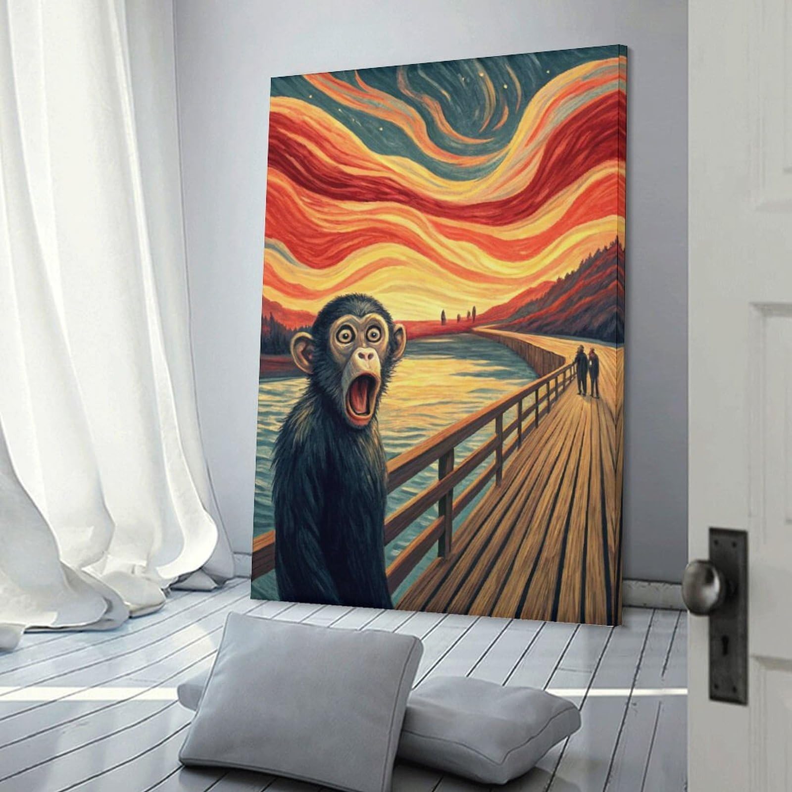 Junmoney Canvas Wall Decor Screaming Monkey on A Bridge, 20x30inch(50x75cm), for Bedroom Decor, Cosy Corners Or Studios, Decorative Wall Art for Cosy Rooms