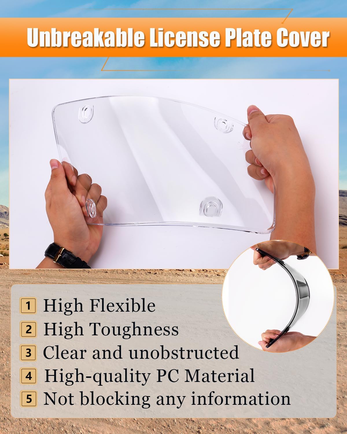 License Plate Holder & Frames, 2 Pack License Plate Protector, ABS Car Front/Rear License Plate Frame with Screws Caps, Fit Any Standard US Plates（Transparency）