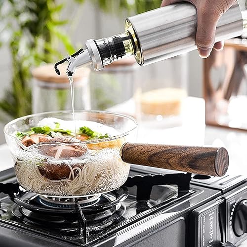 Miniatura 9 de LJYT Cacerola de cristal con tapa, 13.5fl oz20.3fl oz, resistente al calor con tapa y mango de madera, sartén antiadherente hecha a mano para fideos