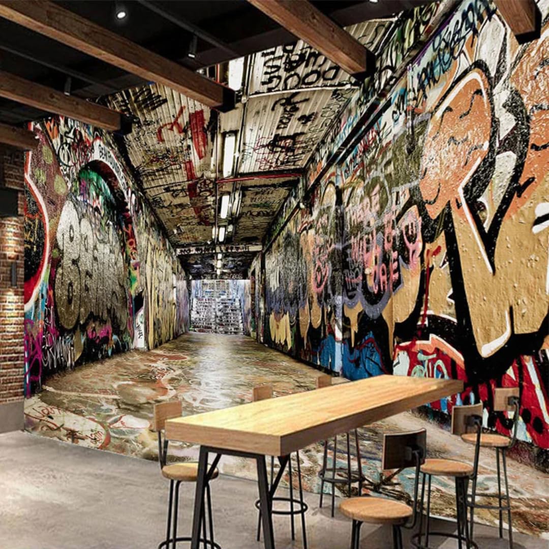 Papier peint 3D graffiti urbain pour dynamiser un mur blanc de chambre ou de salon