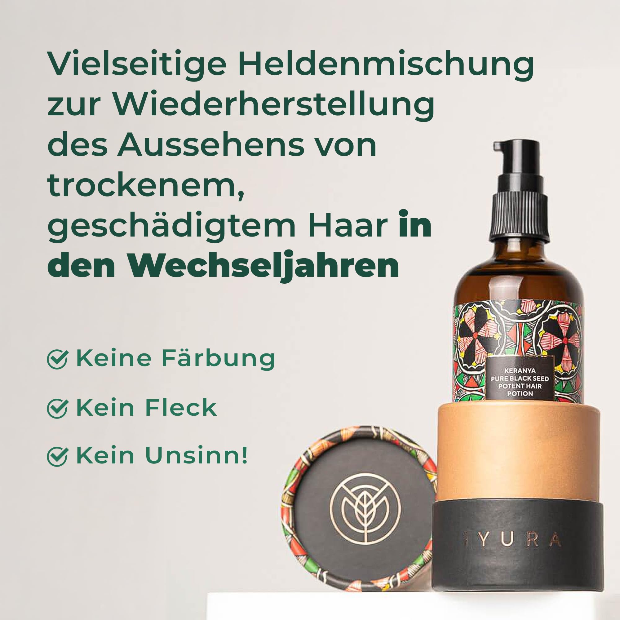 iYURA Keranya Pure Black Seed Potent Hair Potion Hair Oil | Ayurvedische Volumenisierung & Stärkung Haarkur für feines, dünner werdendes Haar | Mit Kalonji, Bhringraj & Kokosnuss | silikonfrei | 100