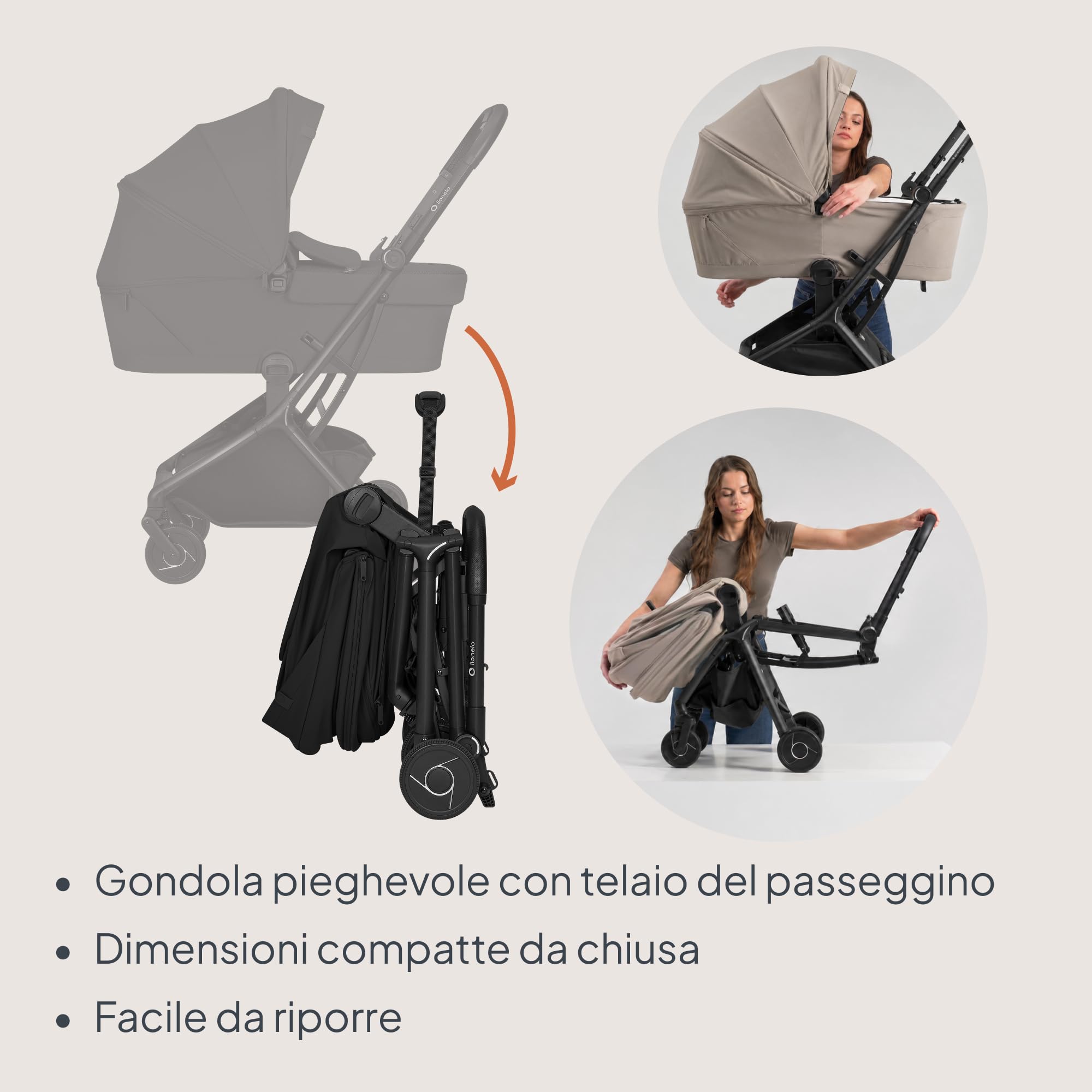 Lionelo Sia Flex Passeggino 2 in 1 (0-4 anni, 0-22 kg) Navicella Pieghevole | Ultraleggero, Compatto da Città, Chiusura con una Mano, UPF50+, Ventilazione 3D, Fibbia Magnetica, Posizione Sdraiata