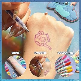 Disney Stitch 16 Piece Glitter Pen Body Art Set, Glittery and Bright Colors, Ages 3+ by Townley Girl