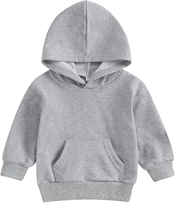 Toddler Baby Boy Girl Hoodies Solid Color Long Sleeve Kangaroo Pocket Hooded Sweatshirt Top Fall Winter Clothes
