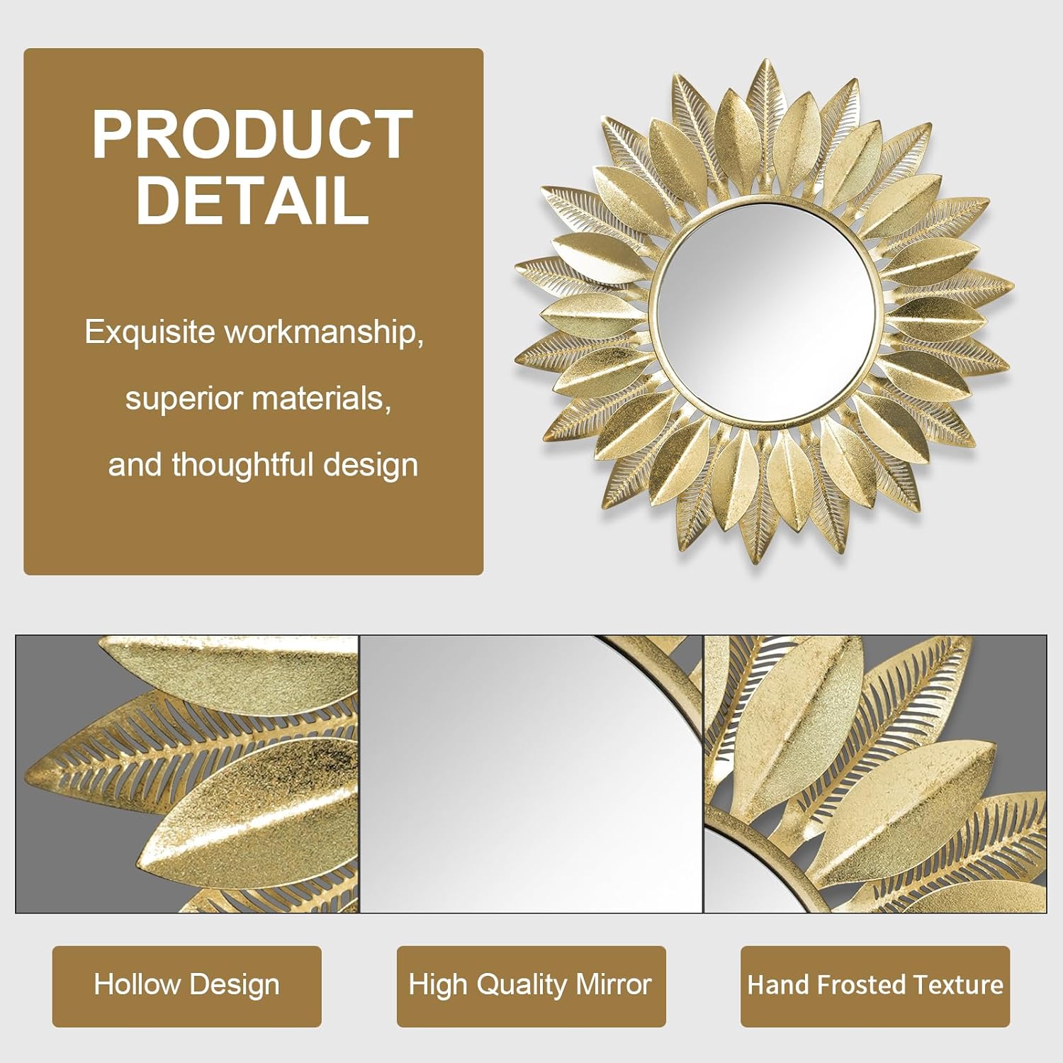 Wall Mirrors Decorative 30" Country-Style Gold Round Mirrors for Wall Decor ，Sunflower Wall Hanging Mirror
