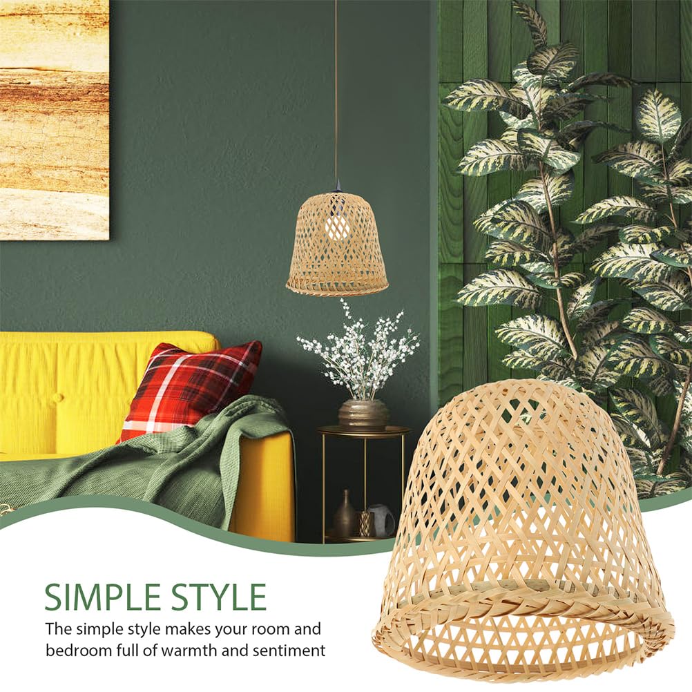 HOMSFOU 2 Pezzi Paralume In Bambù Paralume A Sospensione Intrecciato Gabbia Per Lampada In Rattan Lampadario Vintage Coprilampada In Vimini Lampade Di Protezione Per Lampada Da Tavolo