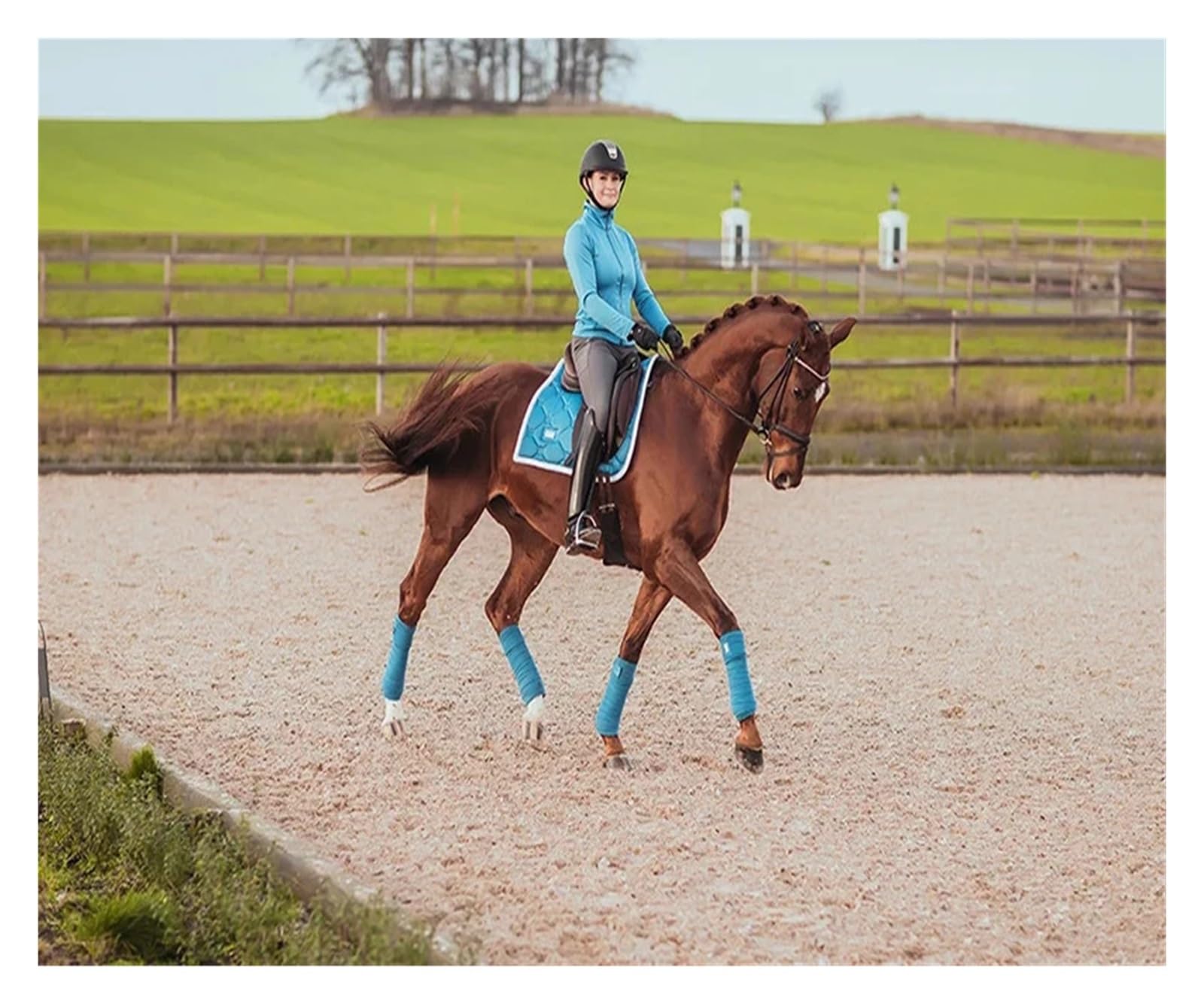 Mantilla para Caballo Almohadilla de Silla de Doma de Tela Satinada, Equipo de equitación Azul, Productos ecuestres equinos