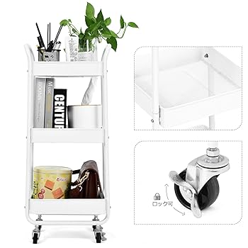 キャスターとブレーキ,トレイ付きのおしゃれなキッチンカートです キャスターとブレーキ,トレイ付きのおしゃれなキッチンカート