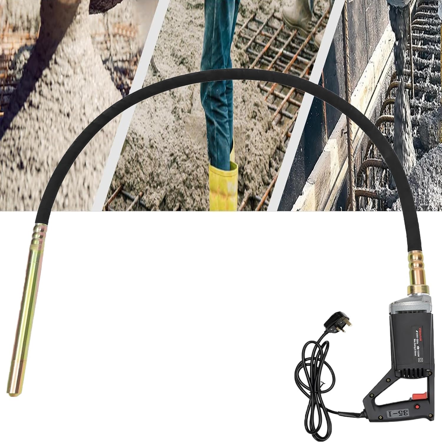 1500W Electric Handheld Concrete Vibrating Tool with 2m Shaft Rod | Concrete Vibrator Handheld Concrete Vibrating Tool Portable Cement Vibrator,for Cement Pouring Operations