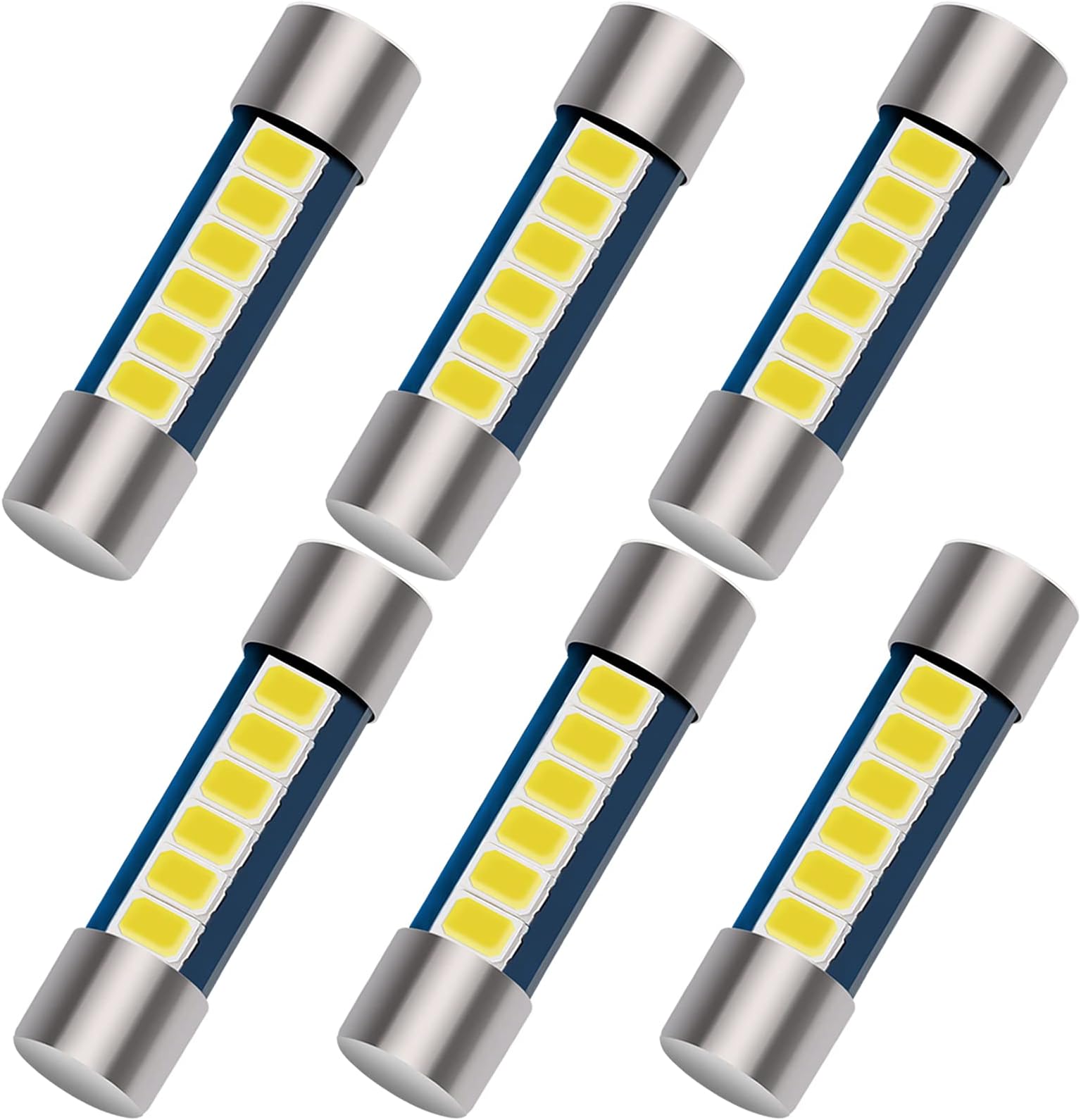 28mm 29mm Festoon LED Car Bulb, 6614F 6612F LED Bulb, 1.15in 6SMD 2835 Chips 6641 LED Bulb for Car Interior Vanity Mirror lights Sun Visor Light (6pcs 6000K White)