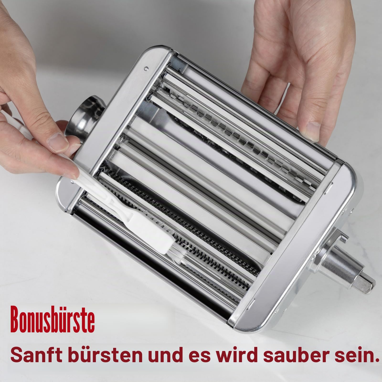 Eascandy Edelstahl Nudelaufsatz für KitchenAid, Metall 3-in-1 Pasta Aufsatz für KitchenAid-Küchenmaschine, 8 Gänge verstellbarer Nudelrollen-Aufsatz für Fettuccine-Linguine-Nudelblätter