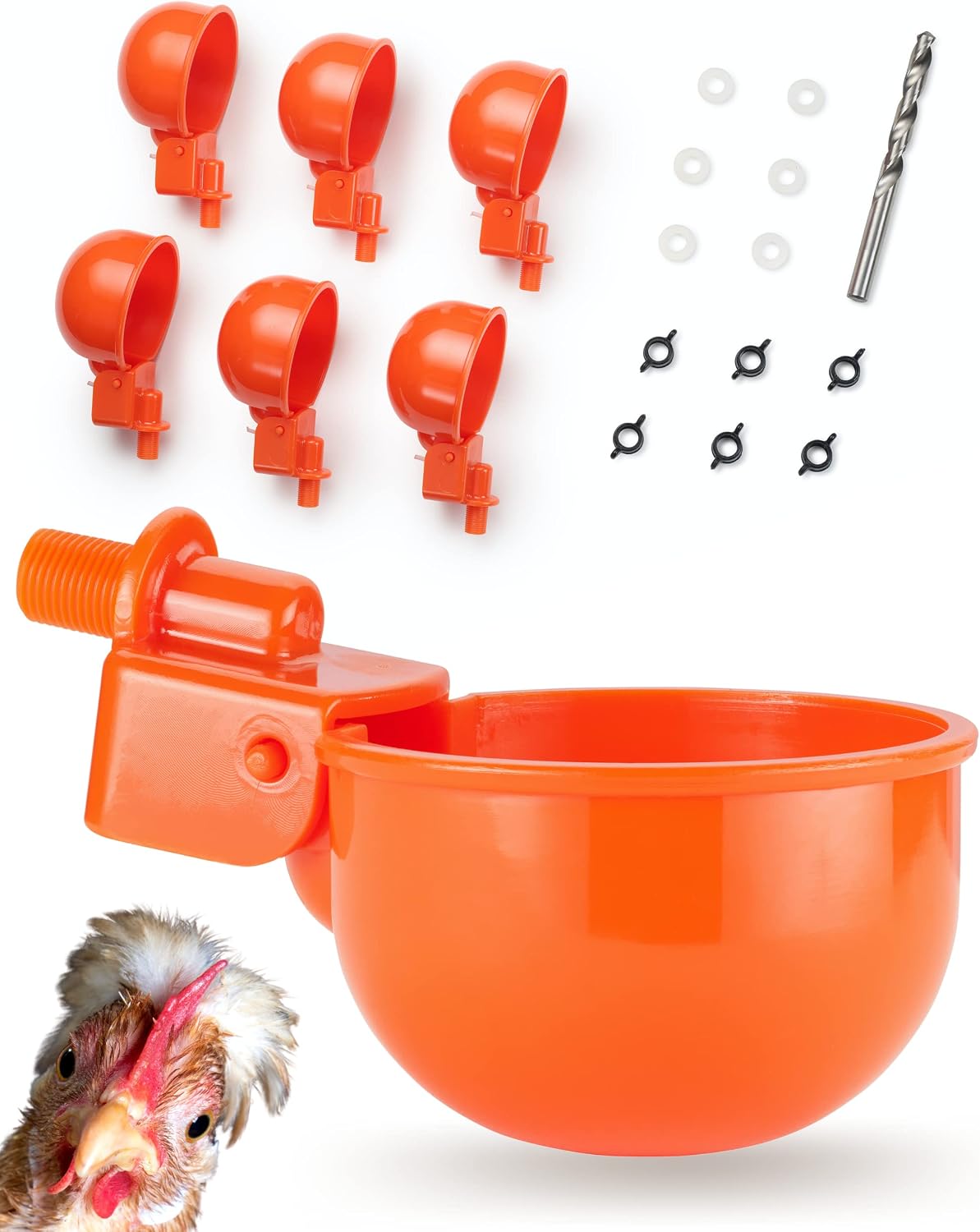 Roosty's® Chicken Waterer Cups x6 - Chicken Water Feeder Kit, Make Large Chicken Waterer 5 Gallon DIY Chicken Supplies, Chicken Water Cups, Duck Quail Waterer - Bebederos Para Gallinas,Poultry Waterer