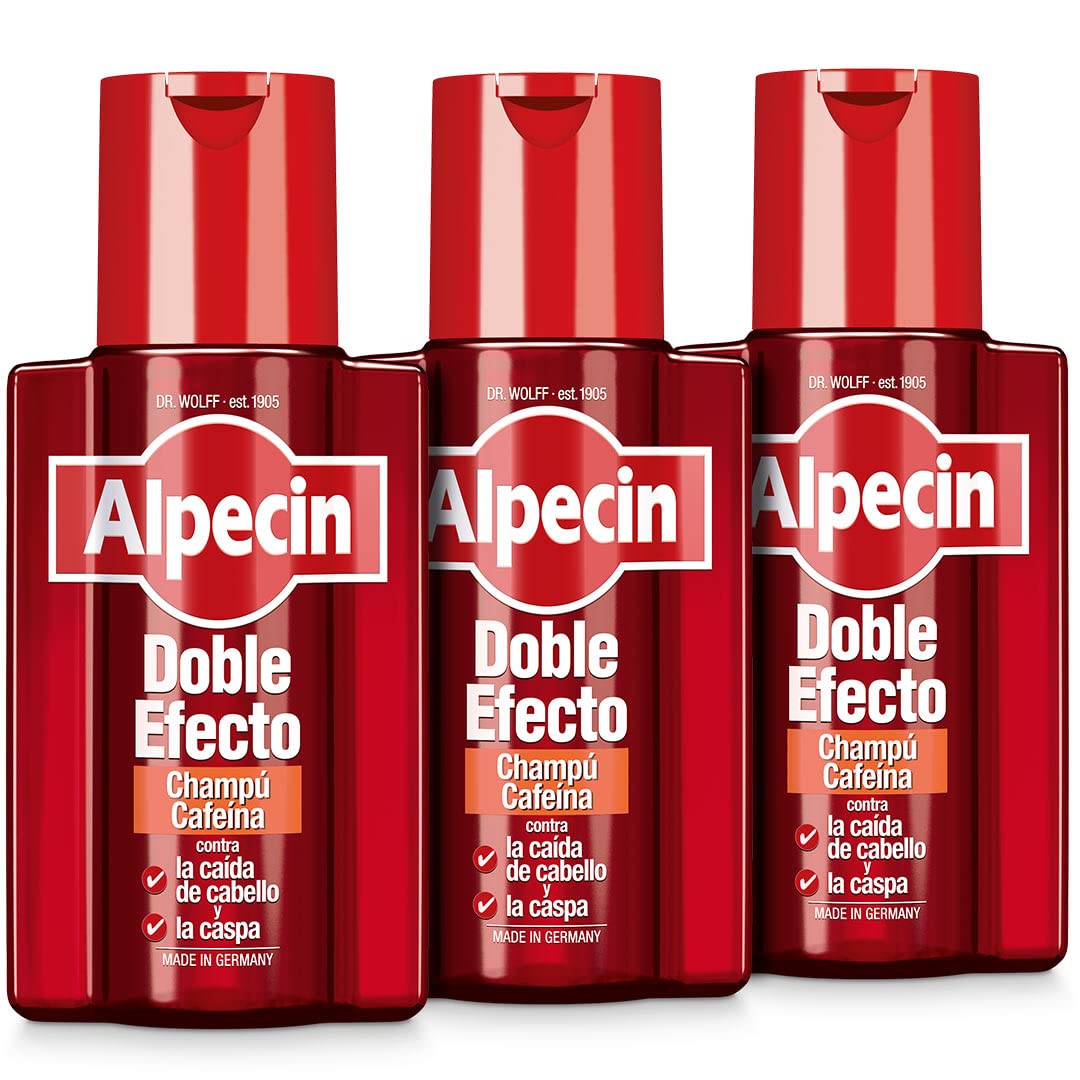 Alpecin Double Effect 3x 200 ml | Champu anticaida hombre y anticaspa hombre | Alpecin Champu con cafeina tratamiento para la caida del cabello y caspa