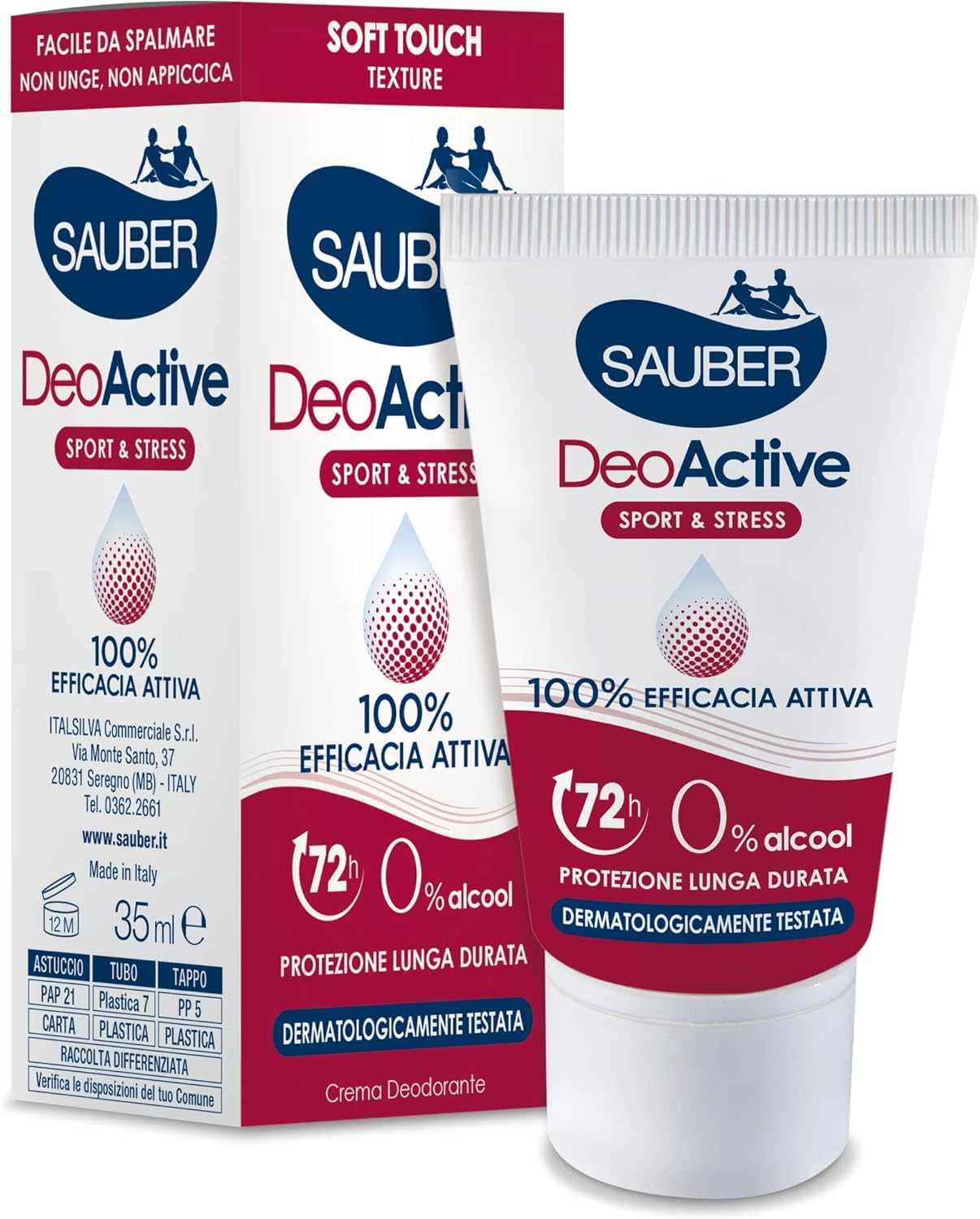 12 desodorantes limpios DeoActive Sport & Stress desodorante en crema – Especialmente adecuado para sudoración excesiva, 35 ml + llavero Beni Culinari gratis