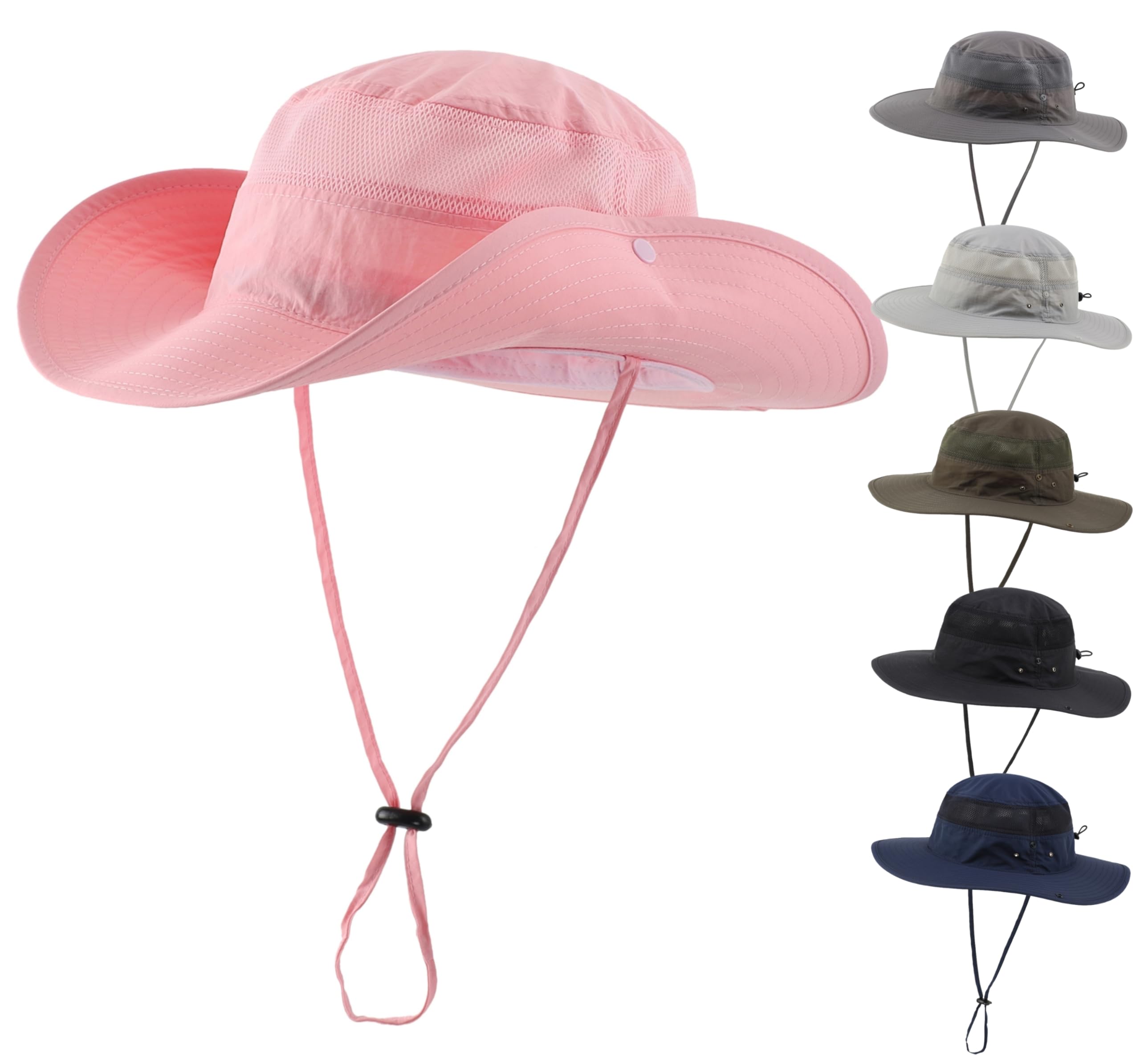 Connectyle Men's Pink L Outdoor Safari Sun Hat, Wide Brim Mesh Cowboy Boonie Hat, Upf 50+ Uv Protection, Fishing Hiking Hat