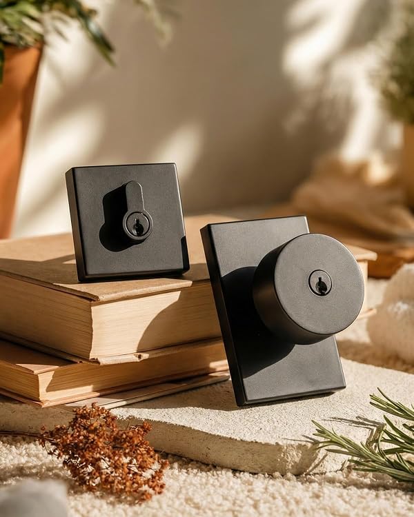 Goldenwarm Black Exterior Door Lock Set, Square Contemporary Keyed-Alike Matte Black Door Knob and Deadbolt Set, Heavy Duty Door Locks for Front Door (1 Pack) by Goldenwarm - Image 3