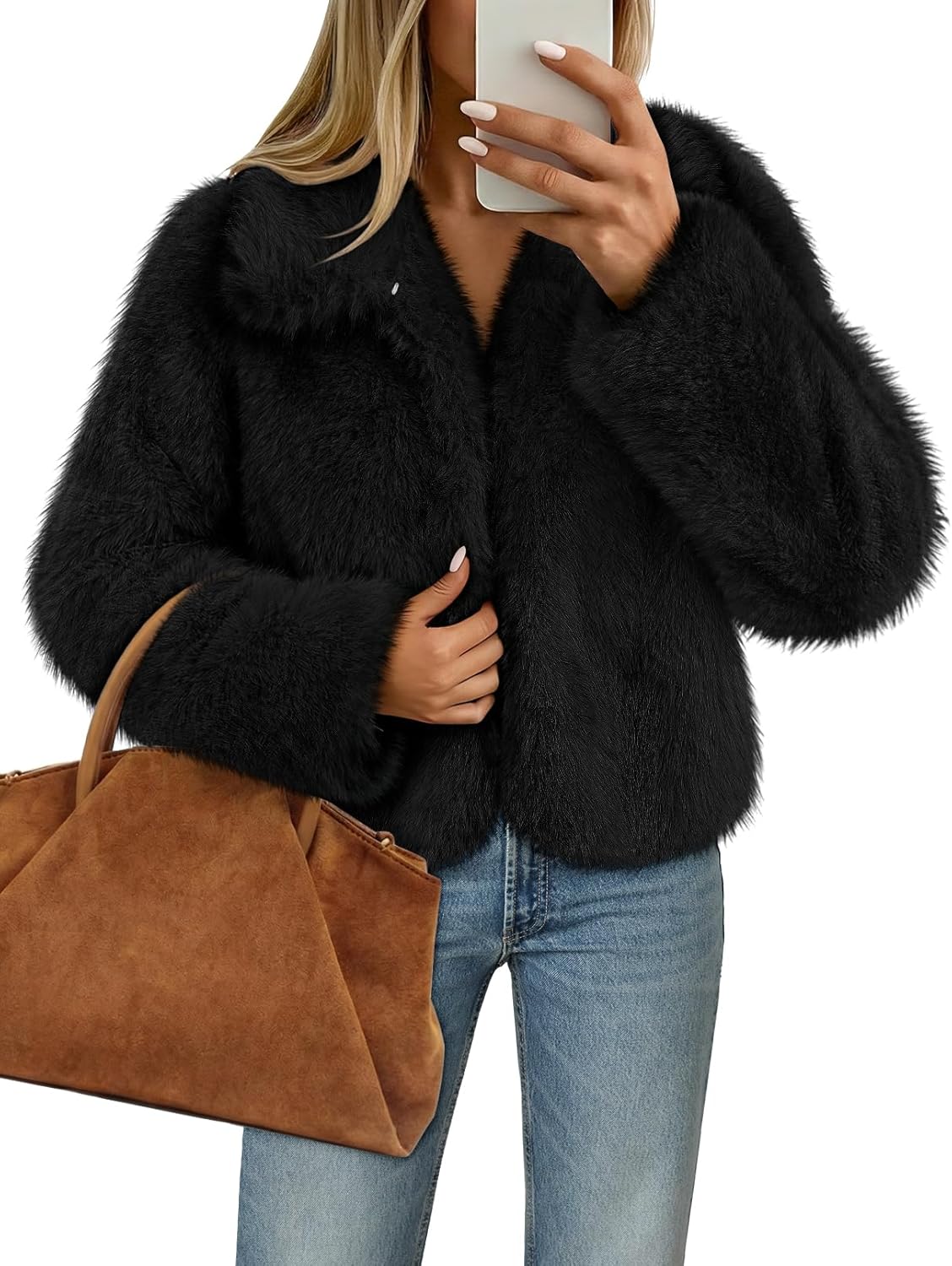 MEROKEETY Women's 2025 Winter Coats Furry Faux Fur Jackets Long Sleeve Coat Trendy Warm Outerwear with Pockets