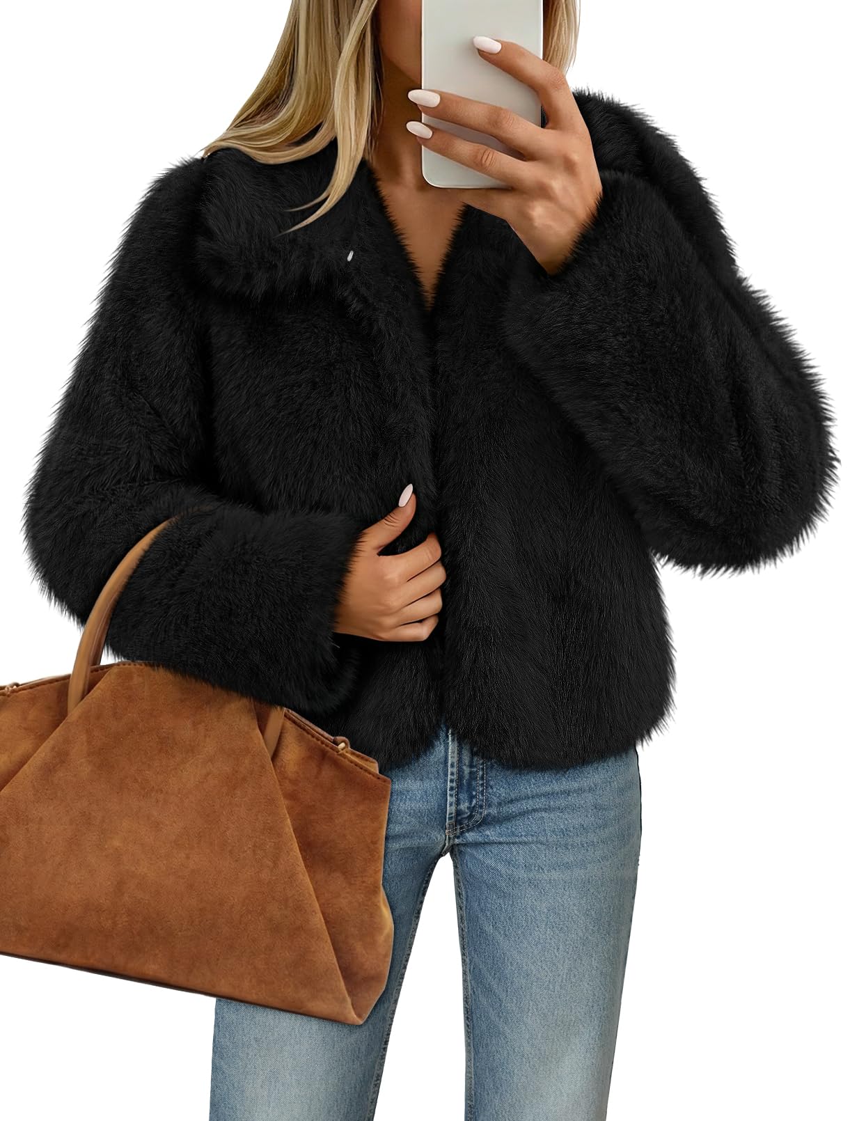 MEROKEETY Faux Fur Jacket