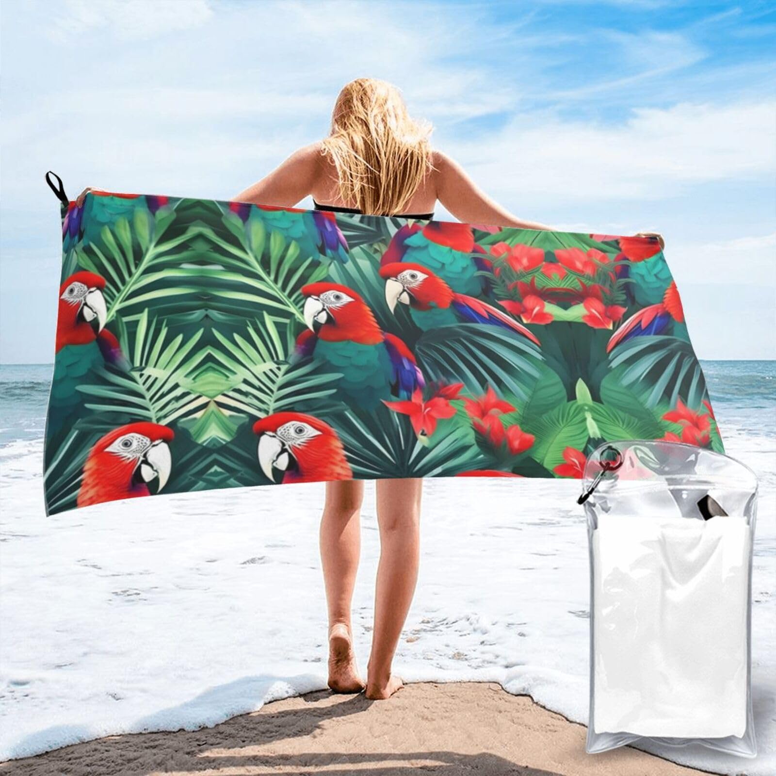 Toalla de piscina grande y suave: diseño de loro tropical de secado rápido para gimnasio