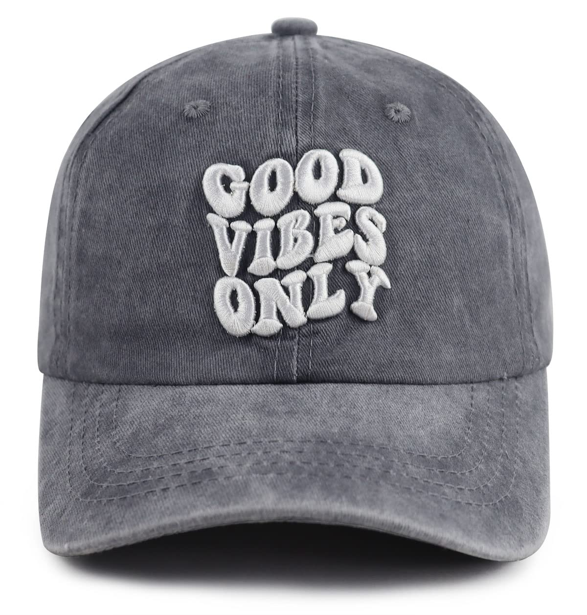 Good Vibes Only Hat, Positive Vibes Only Gifts for Men Women, Funny Adjustable Washed Cotton 3D Embroidered Baseball Cap