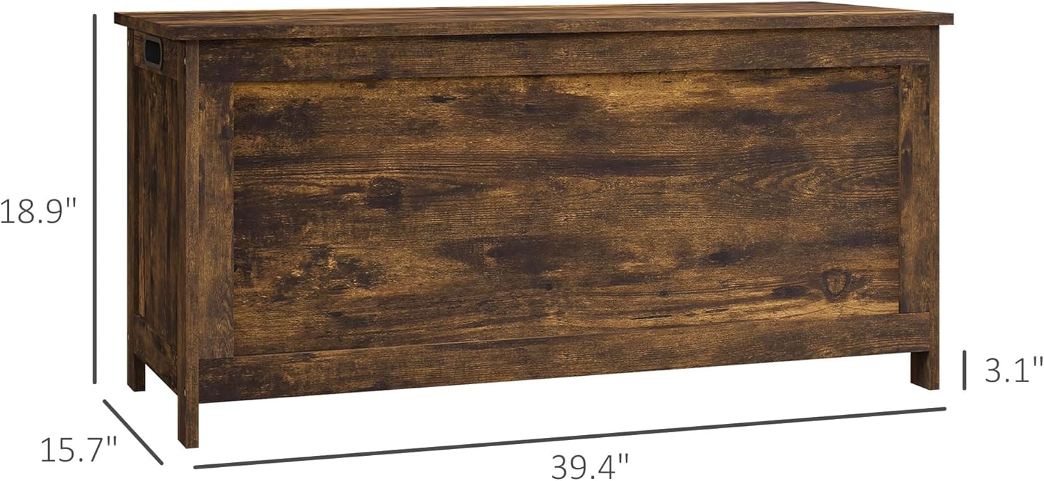 HOMCOM Storage Bench, Storage Chest with 2 Safety Hinges and Cut-Out Handles, Modern Wooden Trunk for Living Room, Entryway, 39.4" x 15.7" x 18.9", Rustic Brown