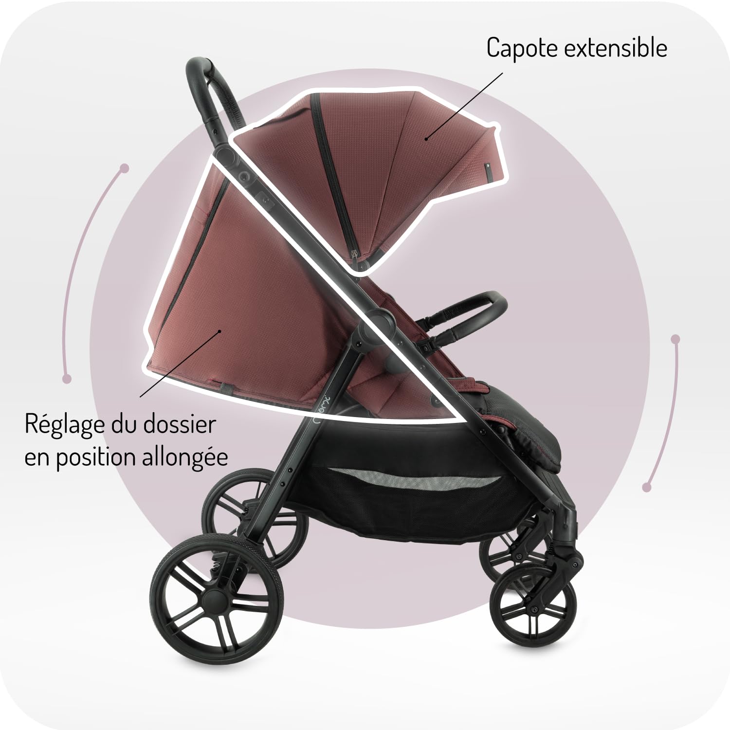 Poussette MoMi CLARA à partir de 6 mois, jusqu'à 22 kg de poids corporel, harnais de sécurité 5 points, couvre-jambes, porte-gobelet, panier de courses, sac, moustiquaire, habillage pluie