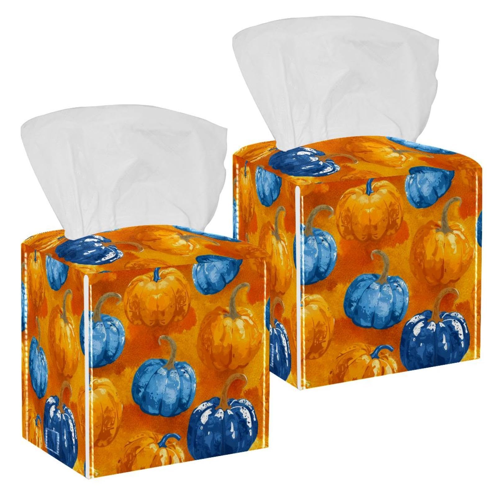 Boîte à mouchoirs en cuir au design exclusif de citrouilles lumineuses