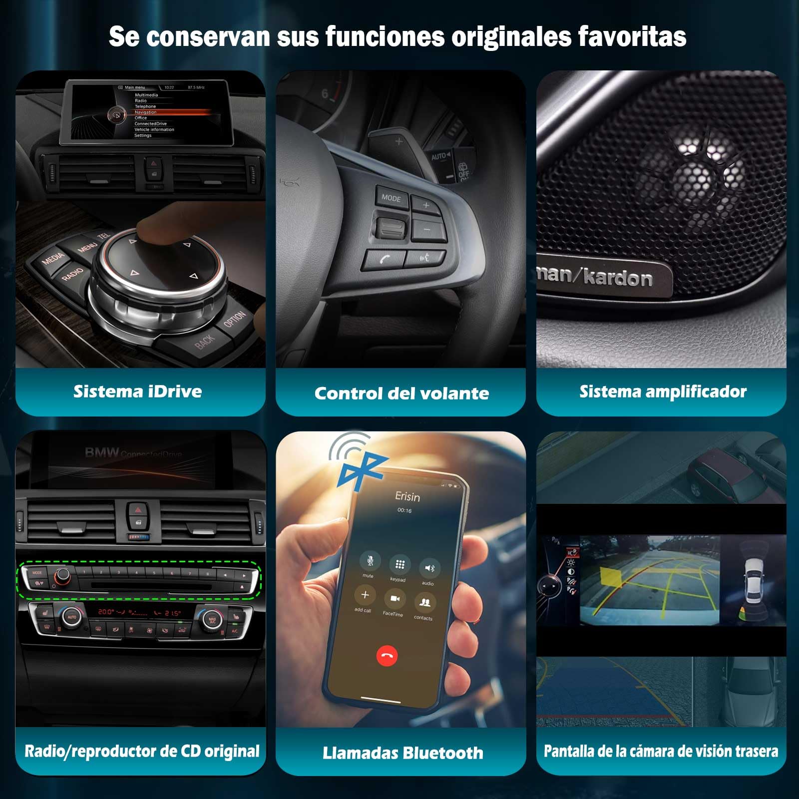 Android 16 Qualcomm 8 núcleos Radio de Coche Bluetooth 5.1 GPS Navegador para BMW Serie 1 F20 F21 Serie 2 F22 F23 Sistema NBT Wireless Carplay DSP A2DP WiFi SWC Dab+ Canbus Idrive Pantalla táctil