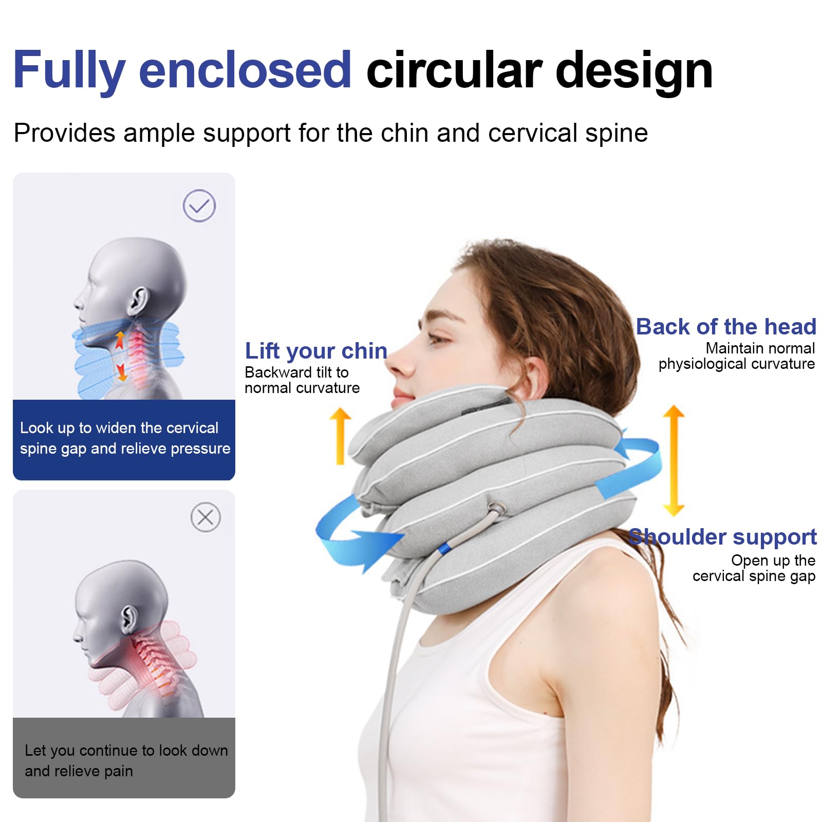 Gonflable Minerve, 3+1 Couches avec Mentonnière, Conception Ergonomique, Tour de cou Avion Doublure épaisse en TPU, pour la Traction Cervicale et le Soulagement de la Douleur