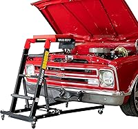 Traxion 3-100 Foldable Topside Engine Creeper - Adjustable Height, Padded Comfort for Mechanics, Red & Black