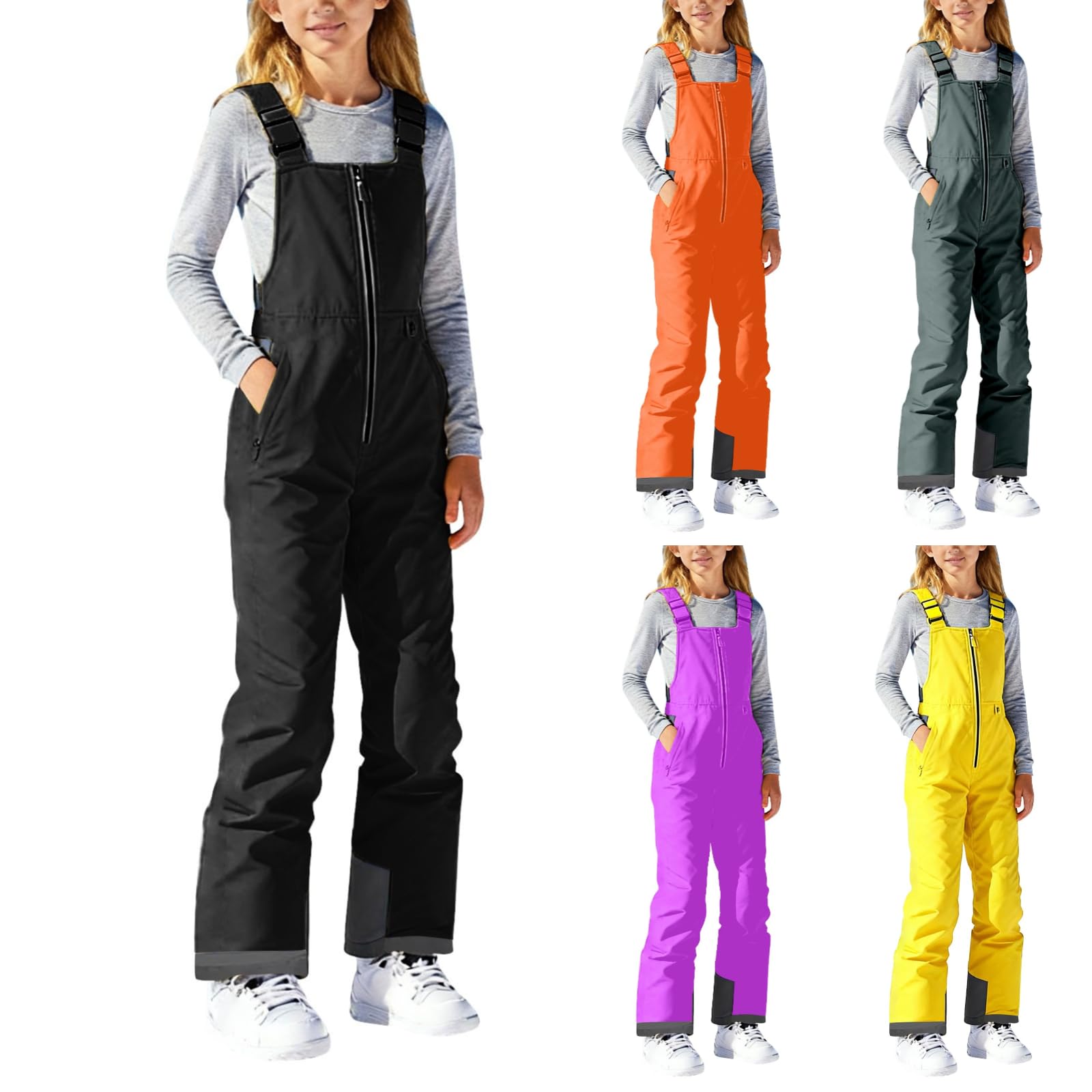 Schneehose Kinder Skihose Jungen Mädchen Wasserdicht Snowboardhose mit Reflektierenden Elementen Zip Ski Latzhose mit Taschen Atmungsaktive Wanderhose Thermohose Warm Winterhose Outdoorhose Strapshose