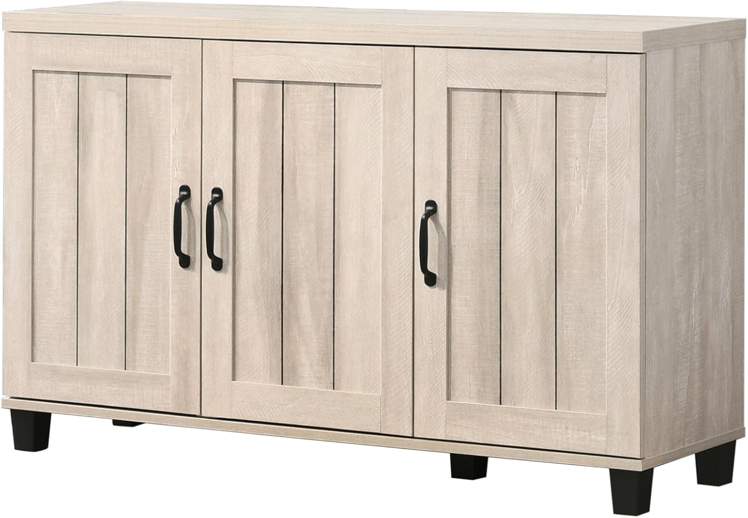 45" Dusty Gray Oak Finish 3-Door Shoe Cabinet, 6 Adjustable Shelves, Particle Board Entryway Storage with Metal Handles, Tip-Over Restraint, 2.75" Legs, Mudroom Hallway