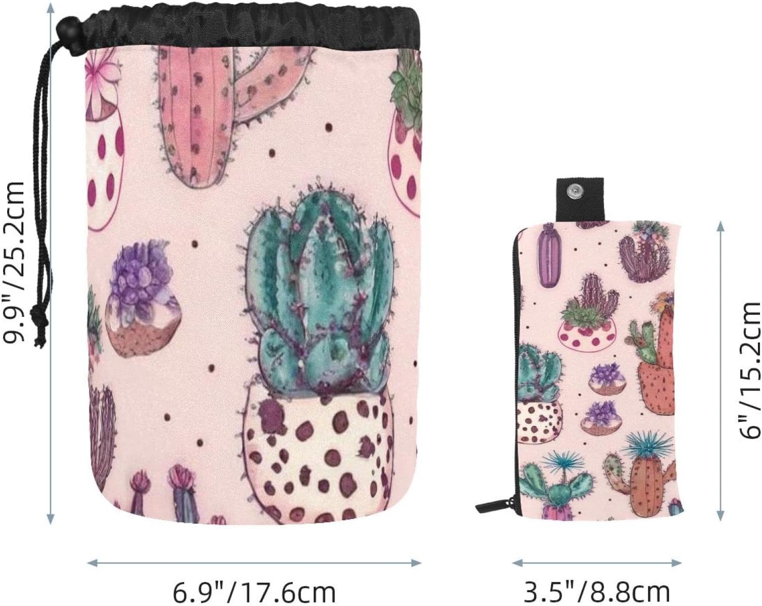 2PCS Colorful Cactus-18 Travel Cosmetic Bag Makeup Organizer: Stylish Bathroom Cases with Drawstring, Cylindrical & Small Toiletry Bag image 5