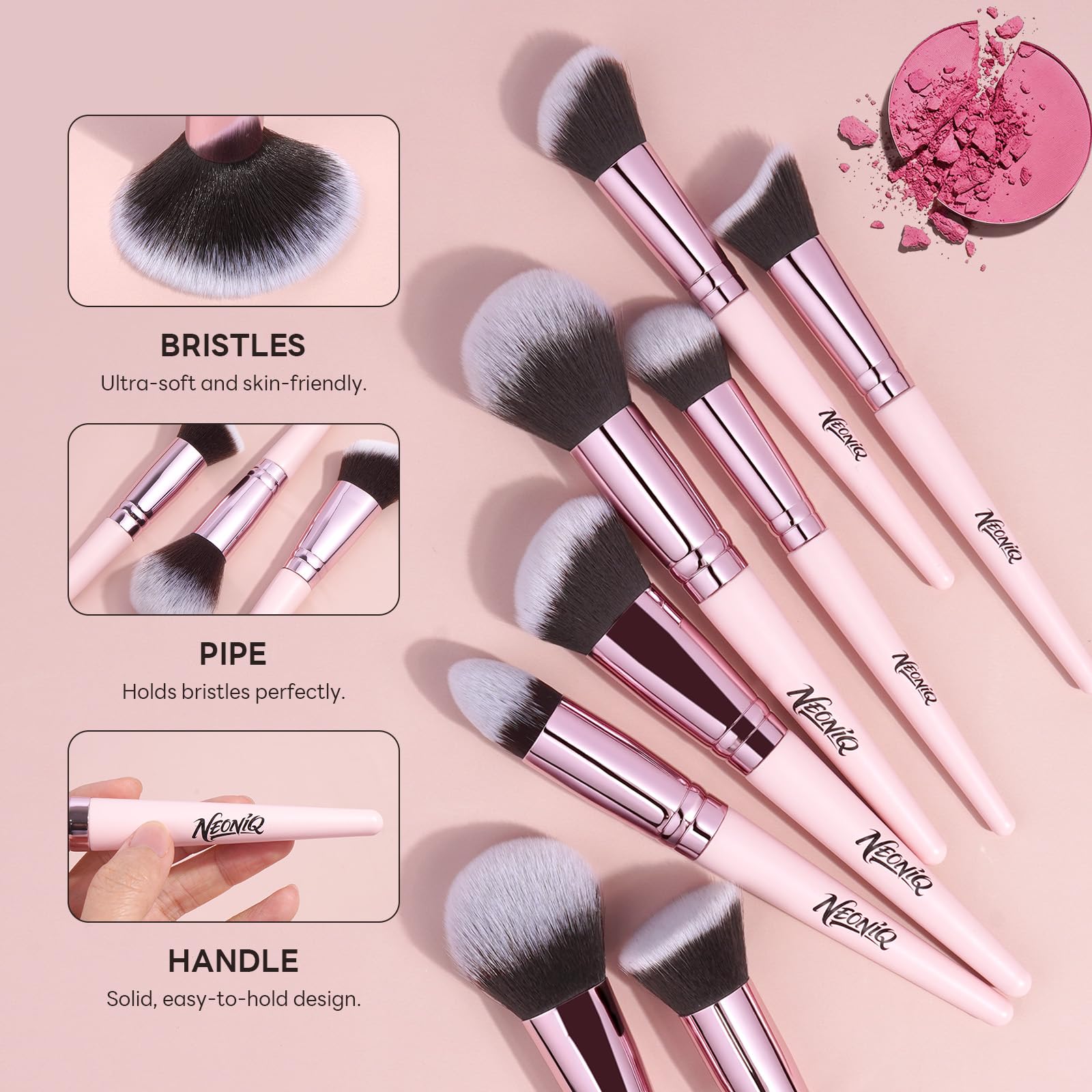 Set di 25 pennelli da trucco con custodia da viaggio, kit di pennelli professionali per fondotinta, correttore, cipria, ombretto e fard, strumenti cosmetici essenziali, set regalo portatile da