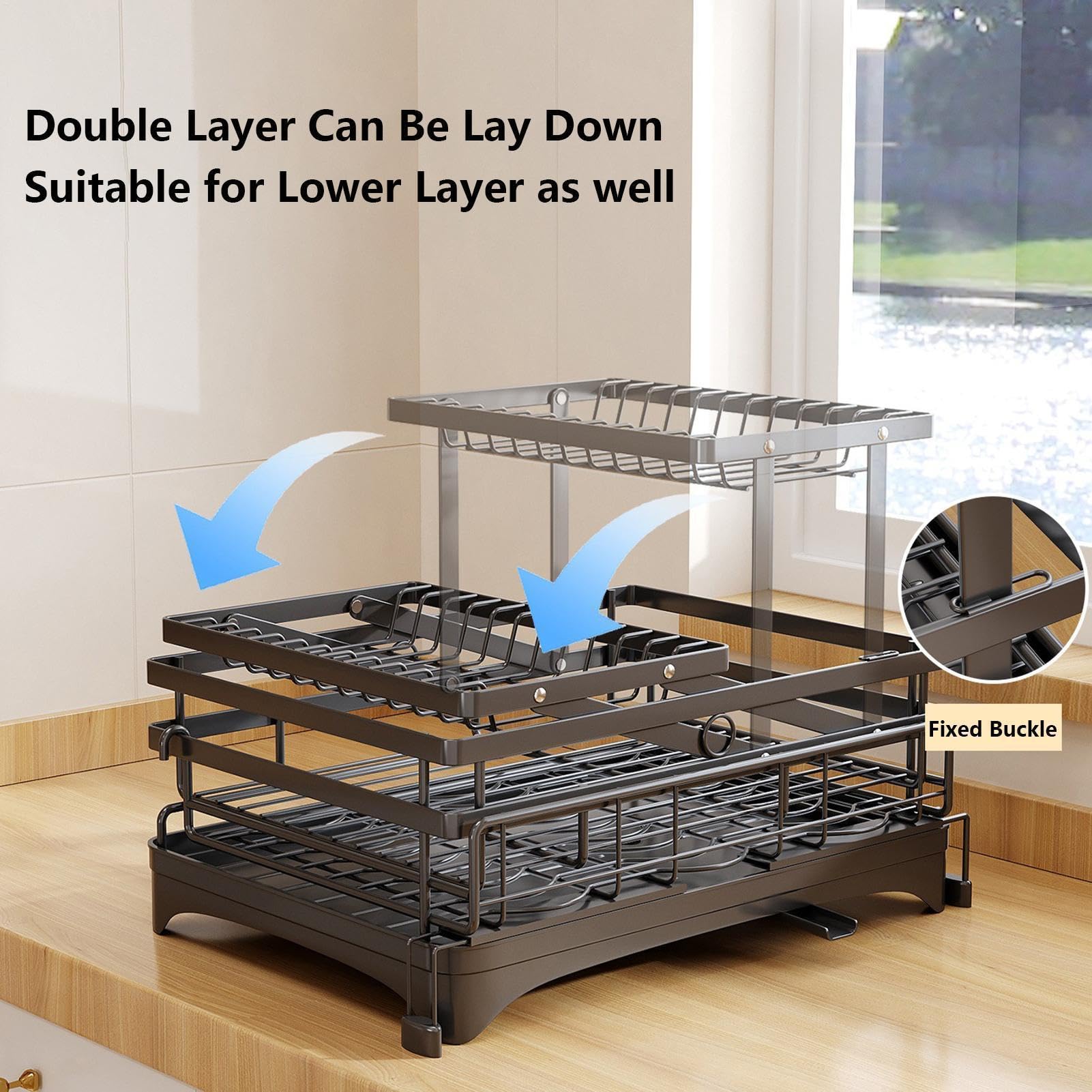 Escurridor Platos Para Encimera Cocina Gran Capacidad Extensible Con | Escurridor Platos Expandible Para Platos Tazas Cubiertos Esponjas Hogar Apartamento