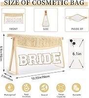 Vista 2 de Pequeñas bolsas de maquillaje transparentes de paja bohemia para mujeres y niñas, bolsa de cosméticos con cremallera de chenilla, bolsa de parche