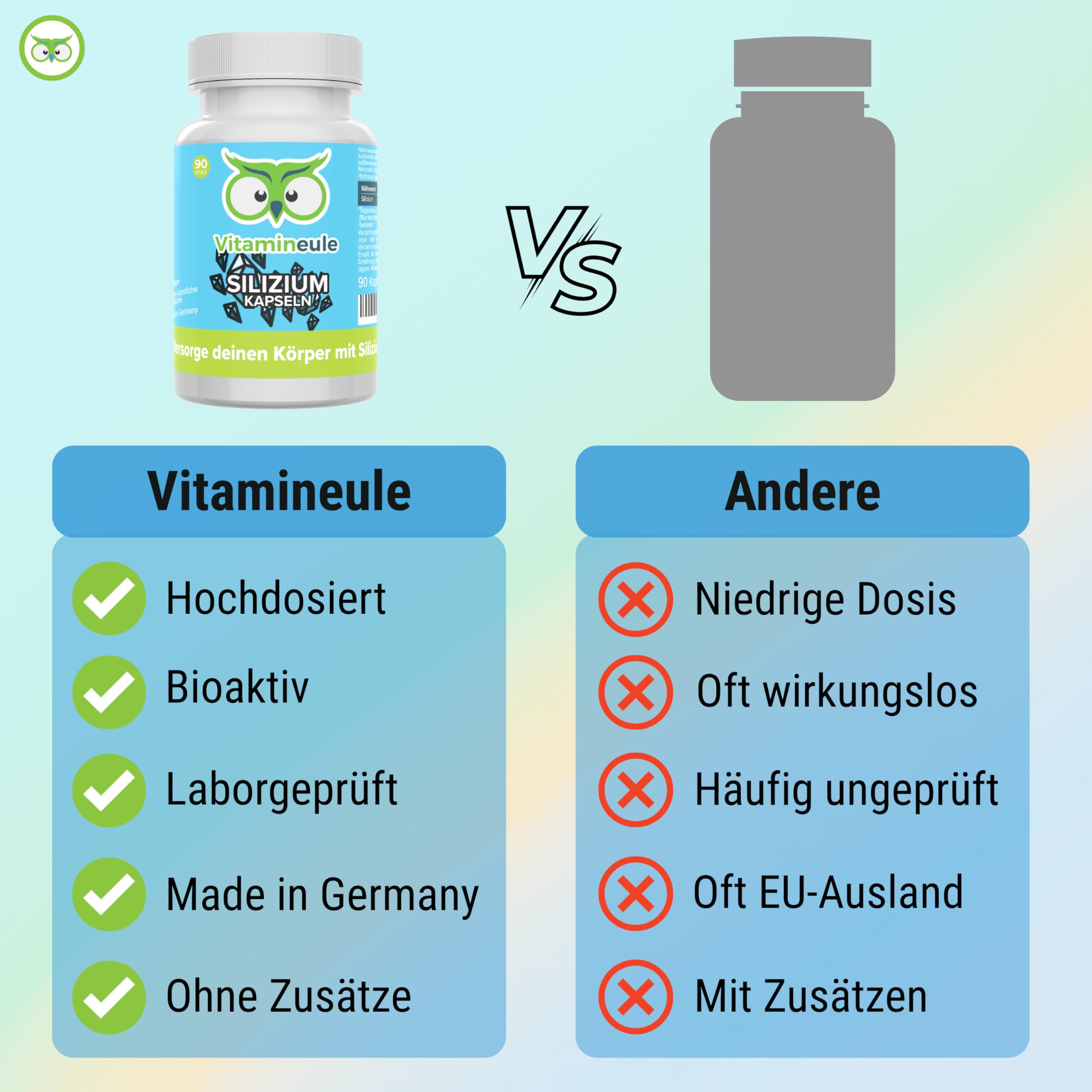 Silizium Kapseln - hochdosiert 100 mg aus Bambus-Extrakt - bioaktiv, organisch & vegan - Produktion in Deutschland - laborgeprüft & ohne Zusatzstoffe - Kieselsäure (Silicium) - Vitamineule®