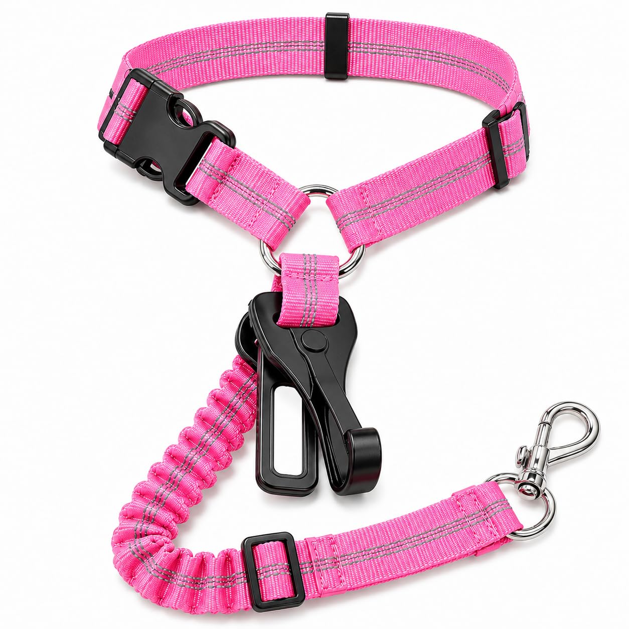 Pet Seat Belt for Car, 2 in 1 Pet Seat Belt & Lead, Adjustable Nylon Car Restraint with Bungee Shock Absorber, Clip & ISOFIX Compatible for Travel & Walking for more functions