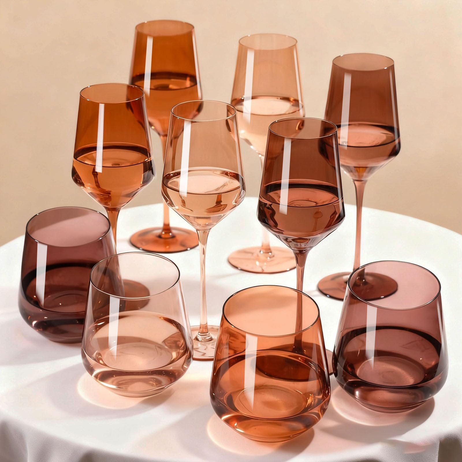 Venus farbige Weingläser ohne Stiel, 170 - 482 ml, mundgeblasen, kristallfarbene Gläser ohne Stiel, mehrfarbiges Weinglas für Weinliebhaber, Hochzeit, Geburtstag, Einweihungsgeschenk für Frauen