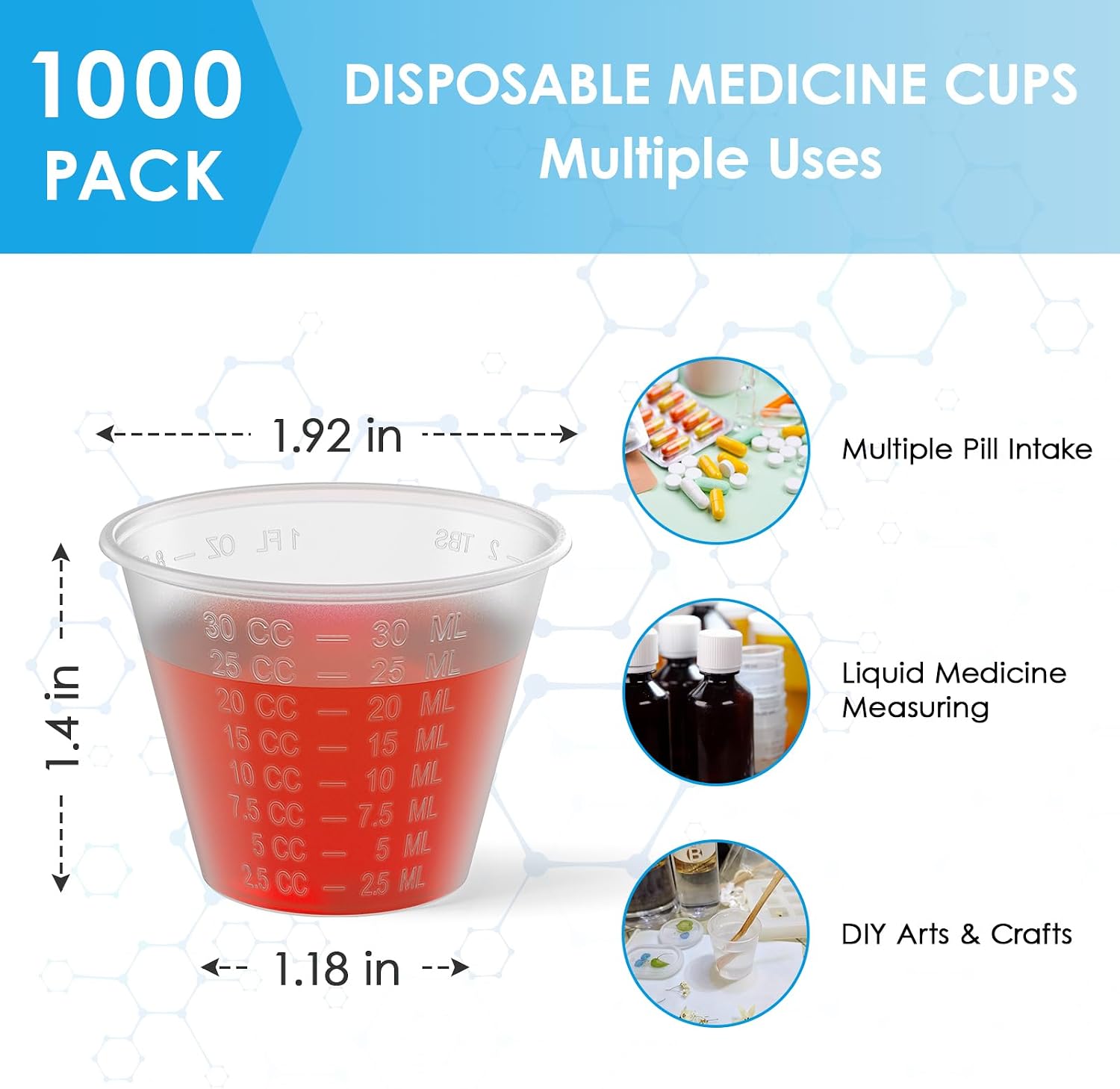 Lilymicky 1000 Count 1 oz Disposable Medicine Cups, 1 oz Plastic Med Cups For Mixed Pills, Medication Measuring, Resin Mixing thumbnail