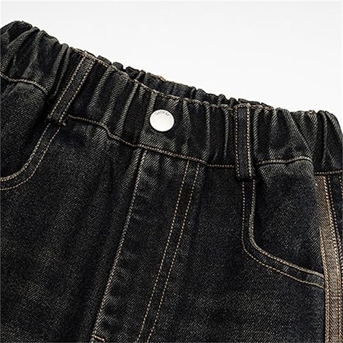 Girls Baggy Jeans Streetwear Wide Leg Casual Elastic High Waist Denim Pants Kids Vintage Y2k Wash Trousers for Teen(Dark Gray,12-13 Years)