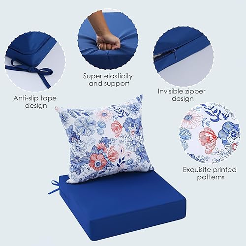 Miniatura 9 de Cojines para sillas de exterior para muebles de jardín, juego de cojines de patio al aire libre de 26.5 x 26.5 pulgadas, cojines de asiento profundo