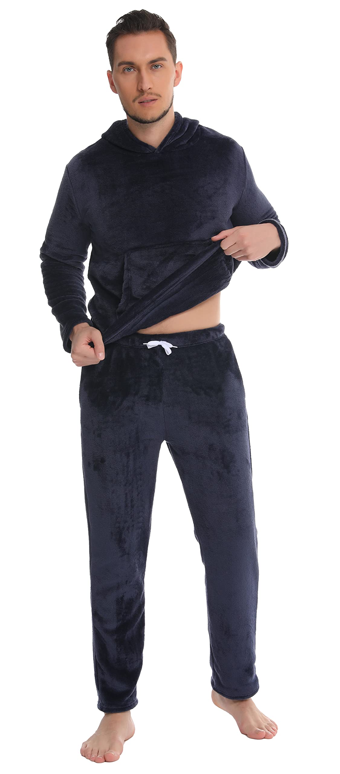 Vlazom Pigiama Uomo Flanella Calda 2 Pezzi con Cappuccio e Tasche Morbido | Flanella Morbida e Calda, Grande Tasca Ventrale, Cappuccio Integrato per Più Calore, Disponibile in Più Colori