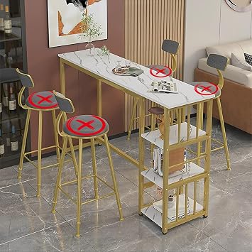 MAAOBR Counter Table, Marble Style, High Table, Height 40.6 inches 103 cm, Console Table, Long Desk, Storage Function, Bar Counter, Kitchen Table, Counter Storage, Wall Bar Table, Space Saving
