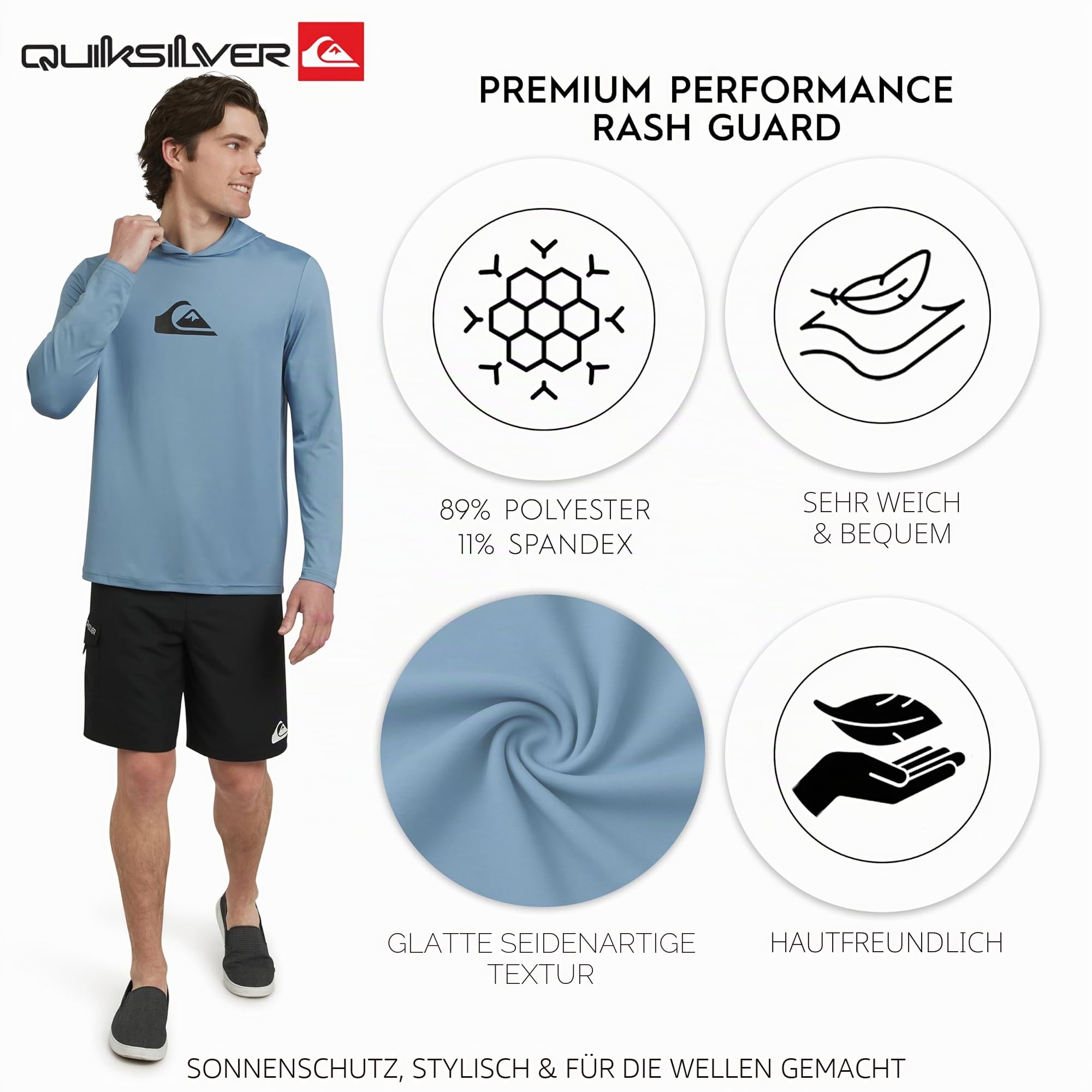 Quiksilver Herren Swimwear Regular Fit UPF 50 Sun Tee Hooded Rash-Guard-Shirt (1er Pack)