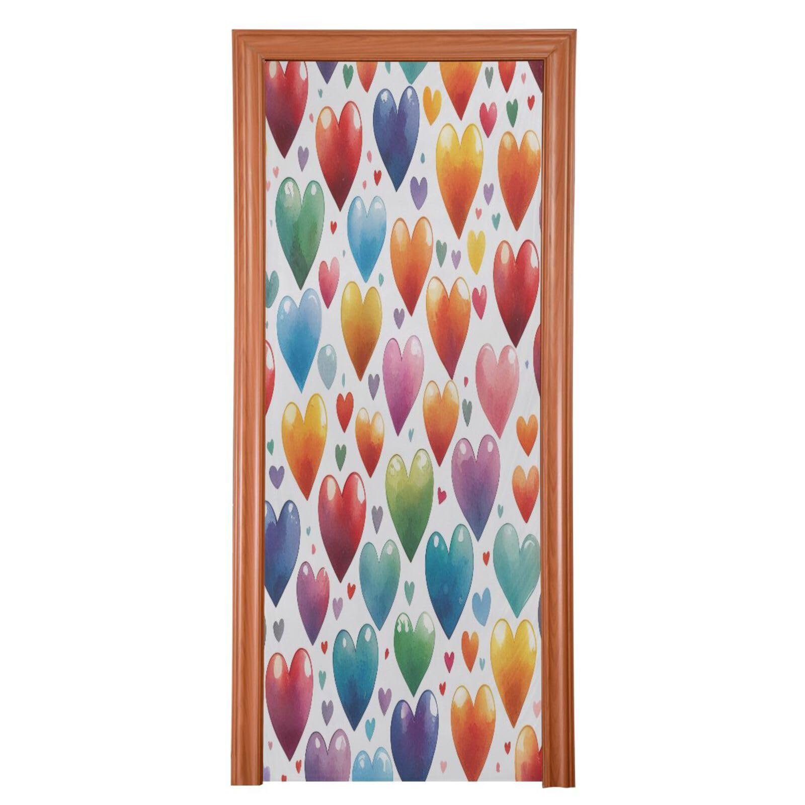 FLildon Colorful Hearts Valentines Day Door Cover Decoration, Party Accessory Porch Decor for Festive Ornament Room Door Covers 35 x 79 Inch