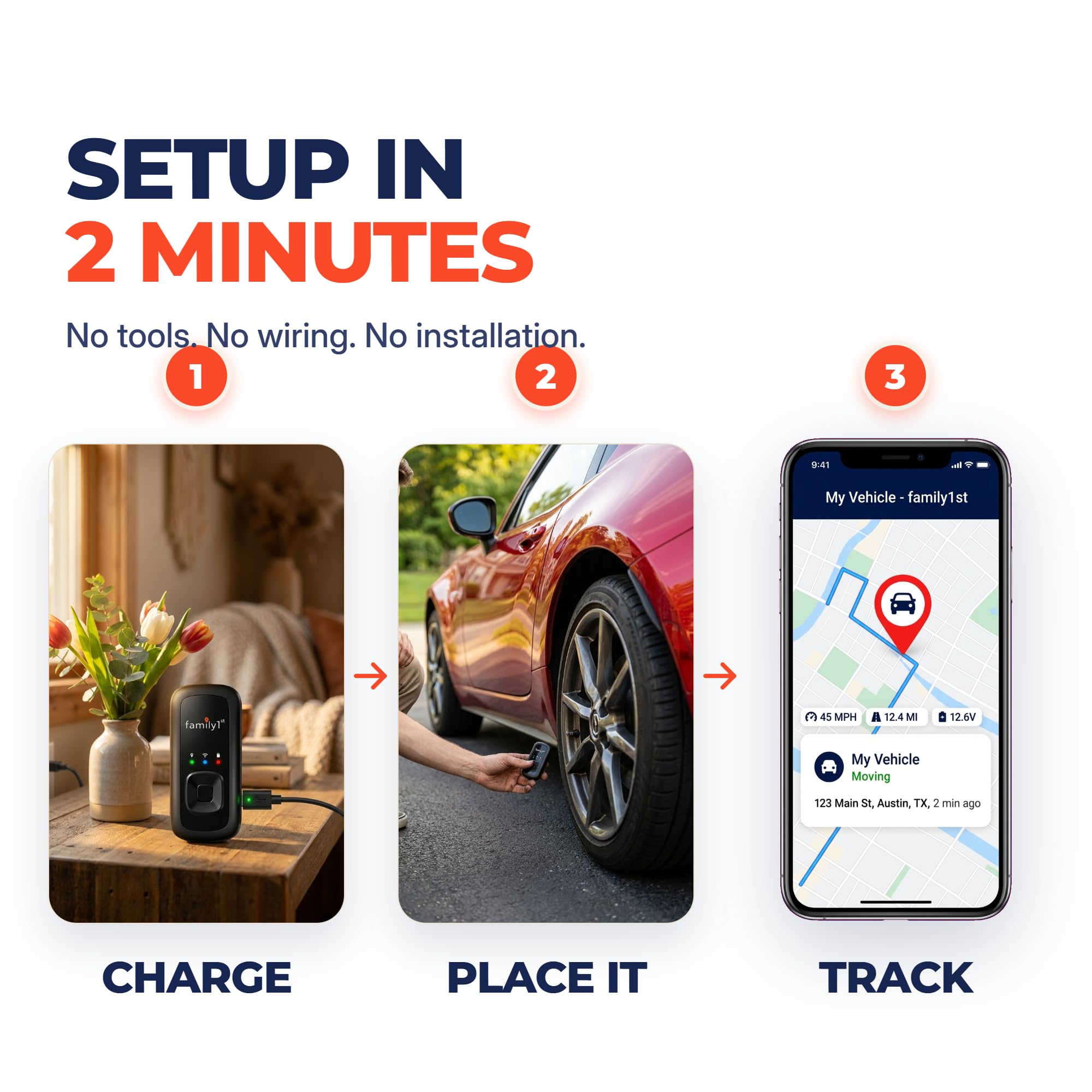 Family1st Portable Automobile GPS Trackers for Vehicles, Cars, Loved Ones, Real Time Tracking App, Up to 30 Days Battery Life, Hidden Tracking for Theft Protection & Subscription Needed.