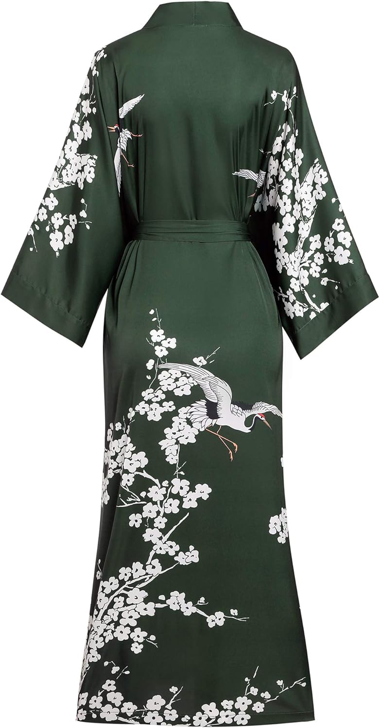 Aensso Long Soft Lightweight Silky Kimonos Robes for Women, Luxury Japanese Floral Womens Kimono Robe - Image 2