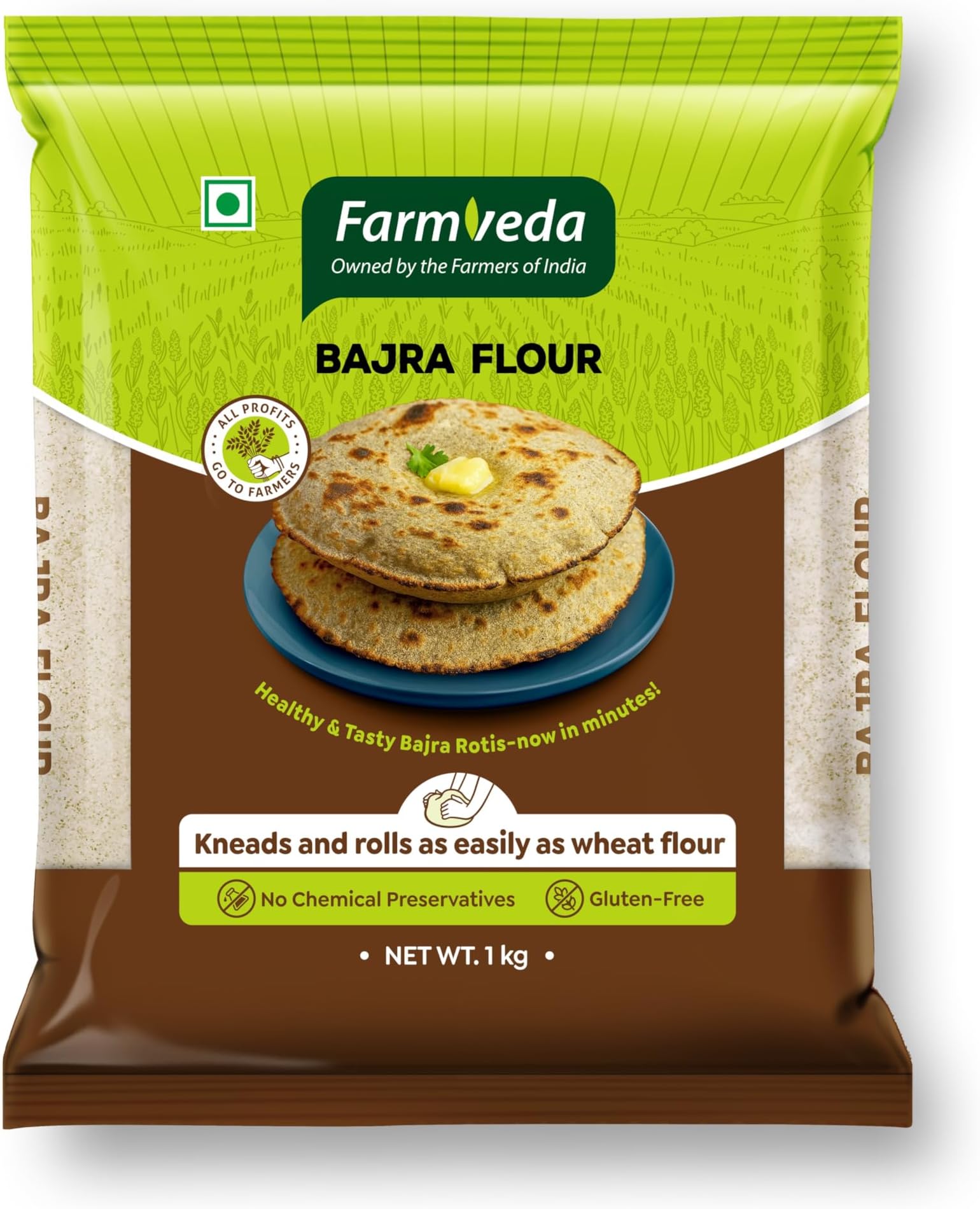 Farm Veda Bajra Flour - 1kg | 100% Natural Pearl Millet Atta | Gluten Free, Stone Ground, High Fibre | No Maida, No Preservatives | Healthy Multigrain Flour for Roti, Chapati & Indian Recipes