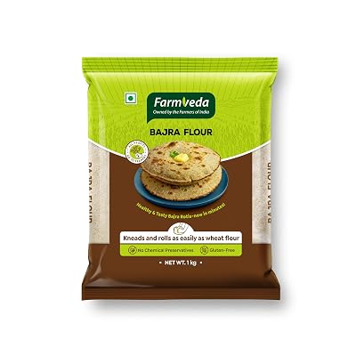 Farm Veda Bajra Flour - 1kg | 100% Natural Pearl Millet Atta | Gluten Free, Stone Ground, High Fibre | No Maida, No Pres